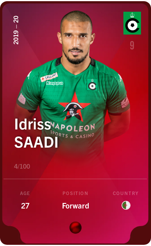 Sorare - Sorare Official - Idriss Saadi 2019-20 • Rare 4/100 - NFT # 72766650148767209242876069588535822747941883495089679586702104206117005429842