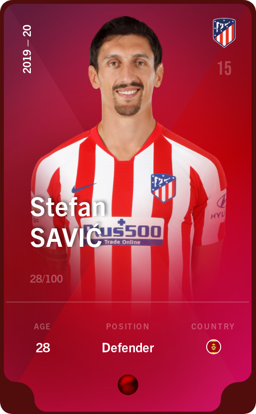 Sorare - Sorare Official - Stefan Savić 2019-20 • Rare 28/100 - NFT # 89217160735324805028089362817347917336724763328598130929736166366021885302182
