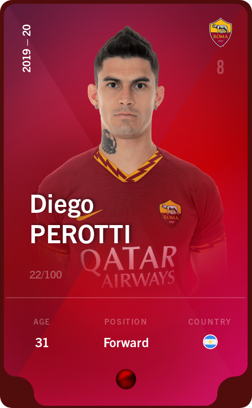 Sorare - Sorare Official - Diego Perotti 2019-20 • Rare 22/100 - NFT # 78303743807589753693798092880592810473010855682441086233759139053835055637900