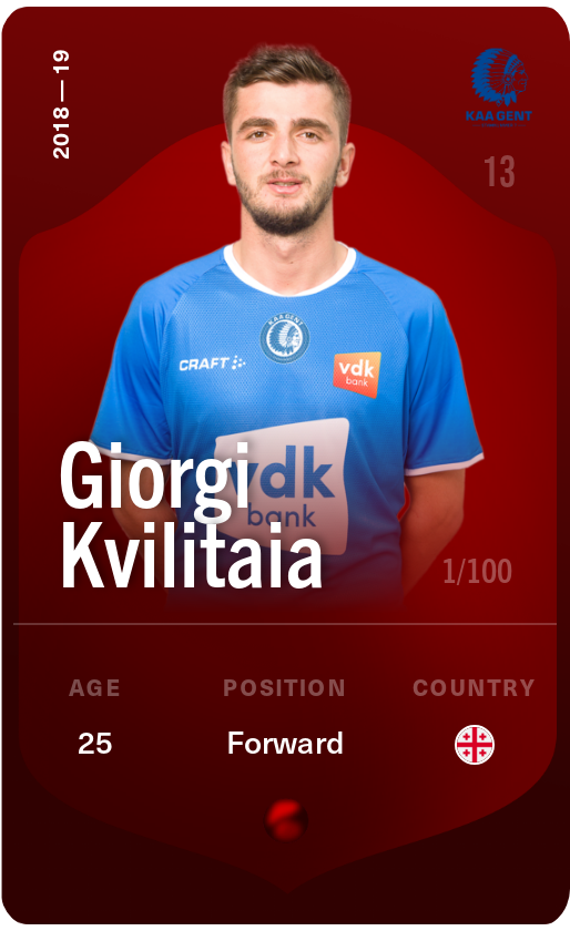 Sorare - Sorare Official - Giorgi Kvilitaia 2018-19 • Rare 1/100 - NFT # 67559905145712616167817451376359215721146522677032132285437213259551277887786
