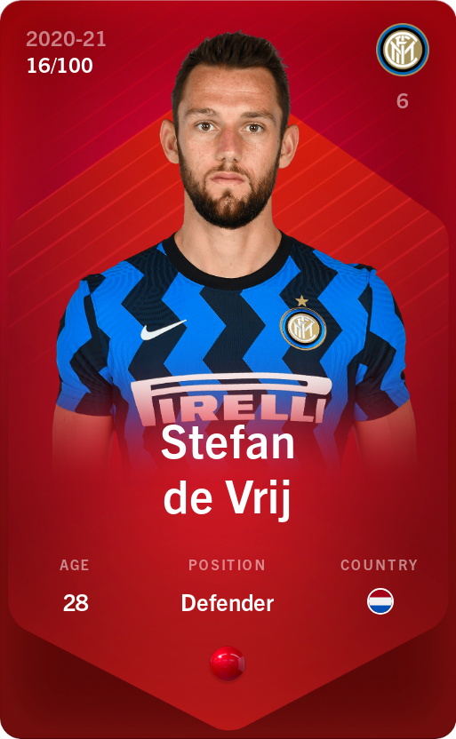 Sorare - Sorare Official - Stefan de Vrij 2020-21 • Rare 16/100 - NFT # 65805813334270483027728831275353240606559391966293445931958076333075186894290