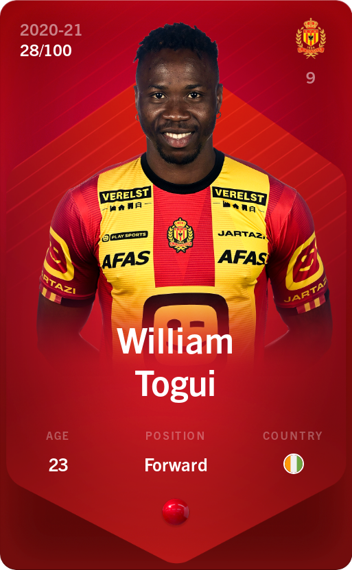 Sorare - Sorare Official - William Togui 2020-21 • Rare 28/100 - NFT # 35704776785360266973762790279211127091373615001612004324227104152484637273312