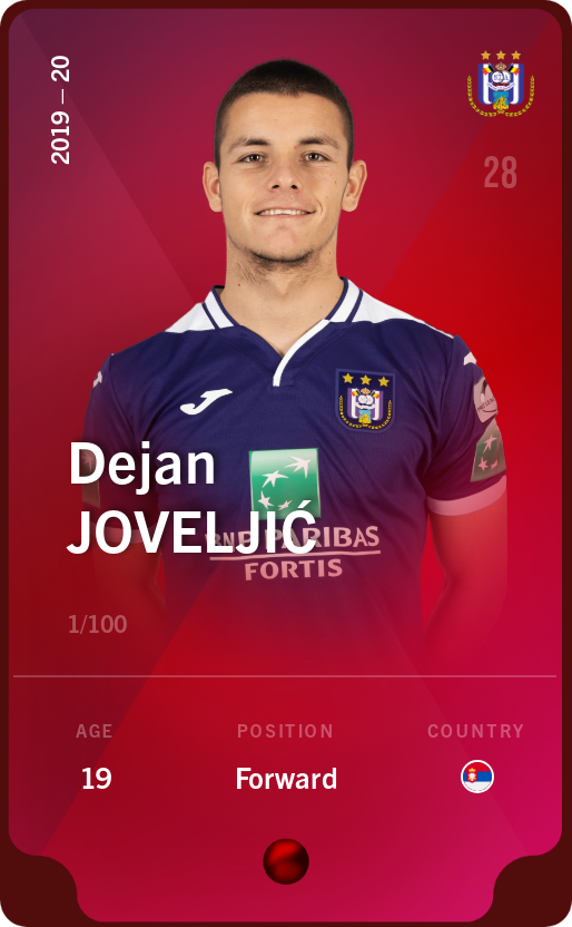 Sorare - Sorare Official - Dejan Joveljić 2019-20 • Rare 1/100 - NFT # 25961069782743550826051886491818379657559227644752009483454517049254896382193