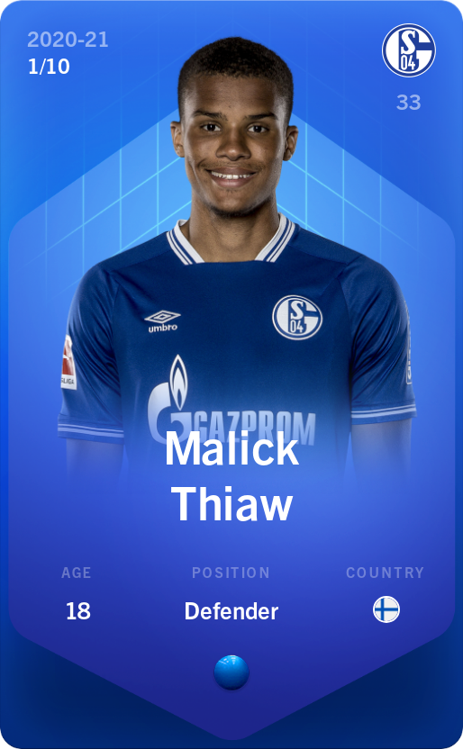 Sorare - Sorare Official - Malick Thiaw 2020-21 • Super Rare 1/10 - NFT # 93371460641331885622269144085631185721019441193577670492392723851380189139677