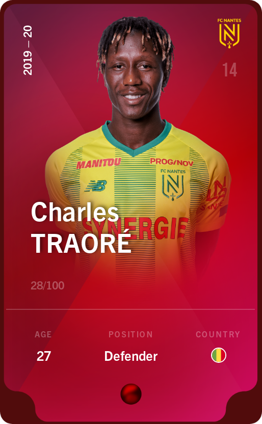Sorare - Sorare Official - Charles Traoré 2019-20 • Rare 28/100 - NFT # 15059204463435993558511176751829816431492002263379827425198011220909817792509
