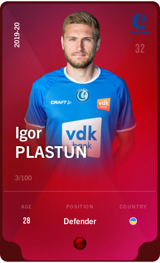 Sorare - Sorare Official - Igor Plastun 2019-20 • Rare 3/100 - NFT # 60376841368893272311507719873820326813631899179485595483936152302508234628087