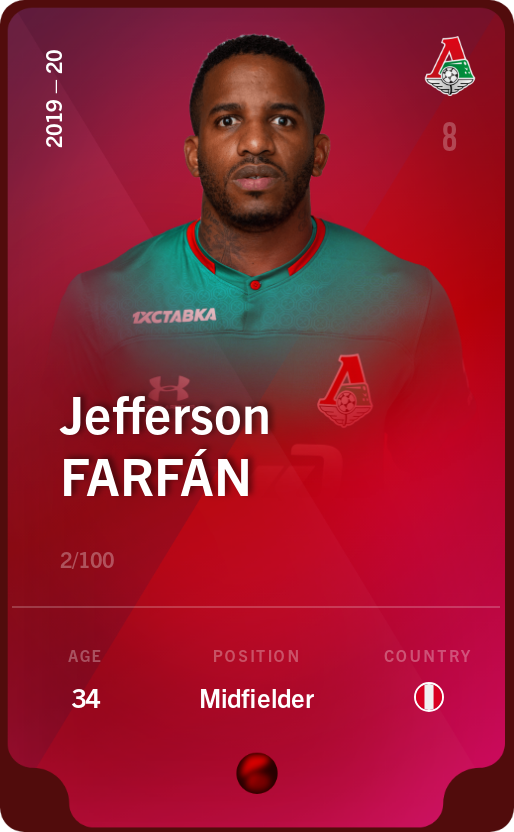 Sorare - Sorare Official - Jefferson Farfán 2019-20 • Rare 2/100 - NFT # 18388265745386050818779799308225681831290413441111122224034031666096382227741