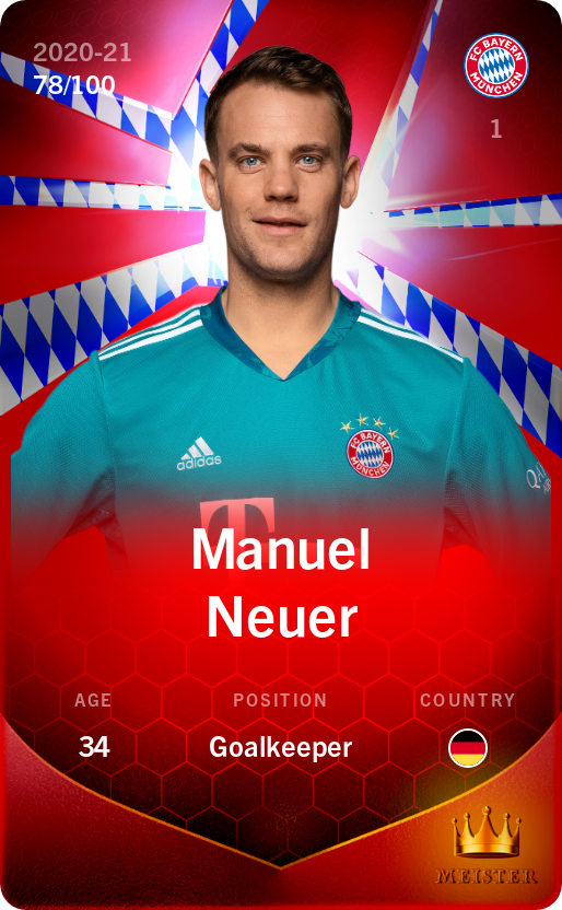 Sorare - Sorare Official - Manuel Neuer 2020-21 • Rare 78/100 - NFT # 46370584196165710287153350098708165817029959218597345058914662391709621498169