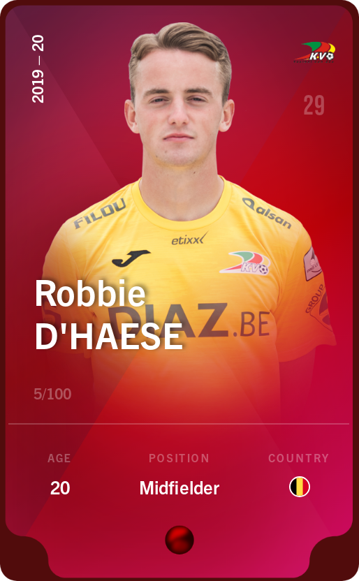 Sorare - Sorare Official - Robbie D'Haese 2019-20 • Rare 5/100 - NFT # 10987858098456177747805270108637664549753782098089630009108865741151058567474