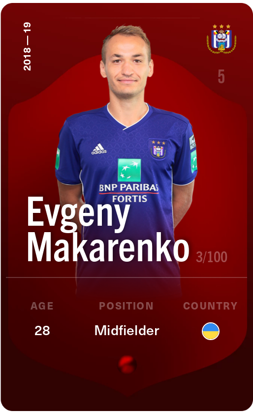 Sorare - Sorare Official - Evgeny Makarenko 2018-19 • Rare 3/100 - NFT # 82216034585578000812087160761041226330314108710463328198196122688513119557782
