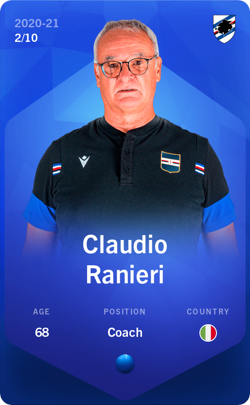 Sorare - Sorare Official - Claudio Ranieri 2020-21 • Super Rare 2/10 - NFT # 51473706597331400807863566026662975834461083800370606932733934507073368243457