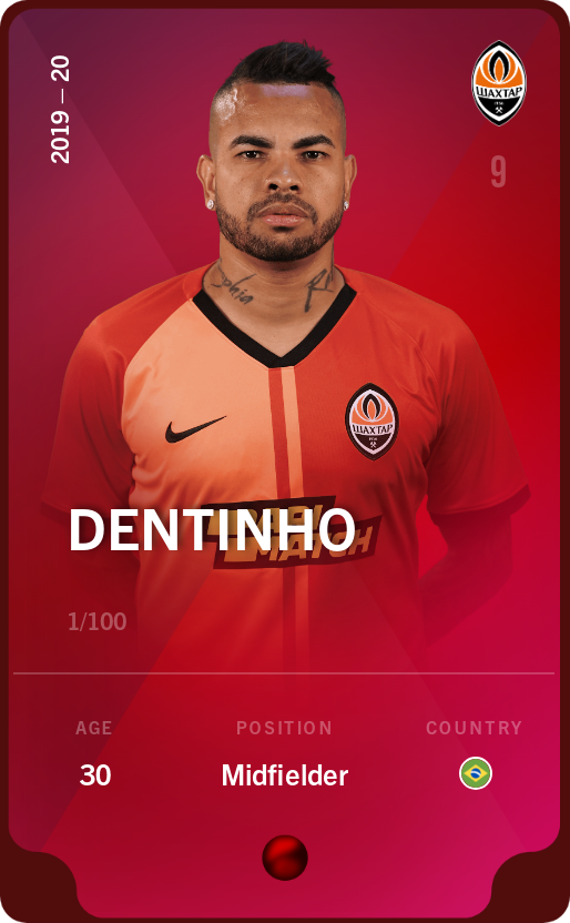 Sorare - Sorare Official - Dentinho 2019-20 • Rare 1/100 - NFT # 43079441552763989729603927099193254187011817529857778355476700690682401886804