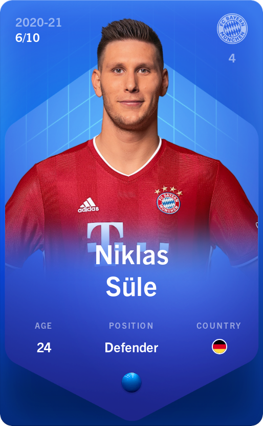 Sorare - Sorare Official - Niklas Süle 2020-21 • Super Rare 6/10 - NFT # 19251322989458049219029786978902602271287773187734245005552850609511224383461