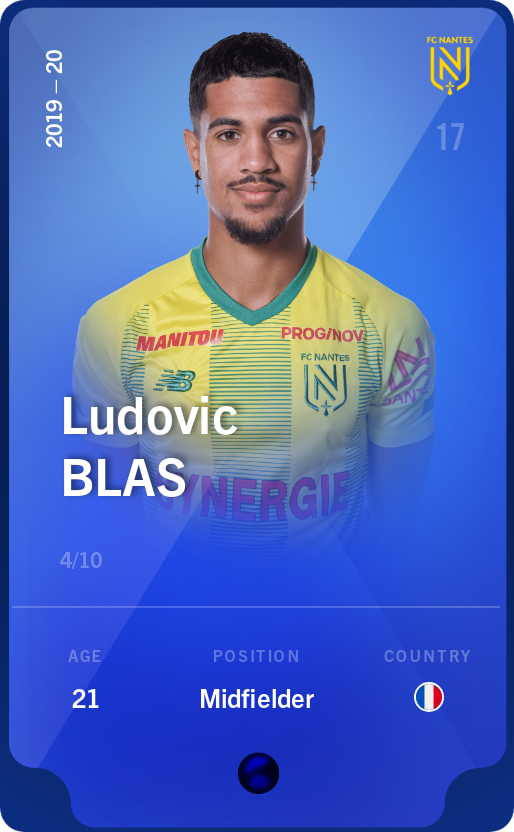 Sorare - Sorare Official - Ludovic Blas 2019-20 • Super Rare 4/10 - NFT # 6168517579638511991095113518159817783859860464141595425440917809282215168887