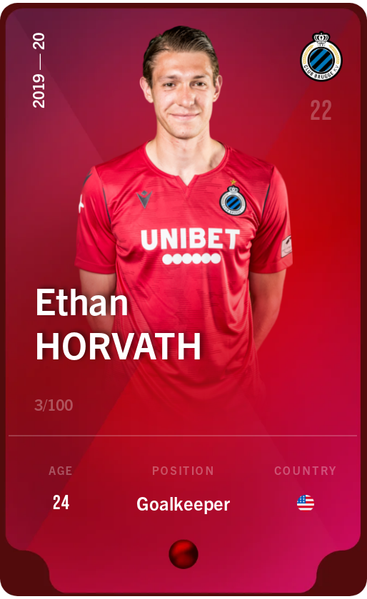 Sorare - Sorare Official - Ethan Horvath 2019-20 • Rare 3/100 - NFT # 3511519707221107635772298730265137277484436367335663799331458105345342241920