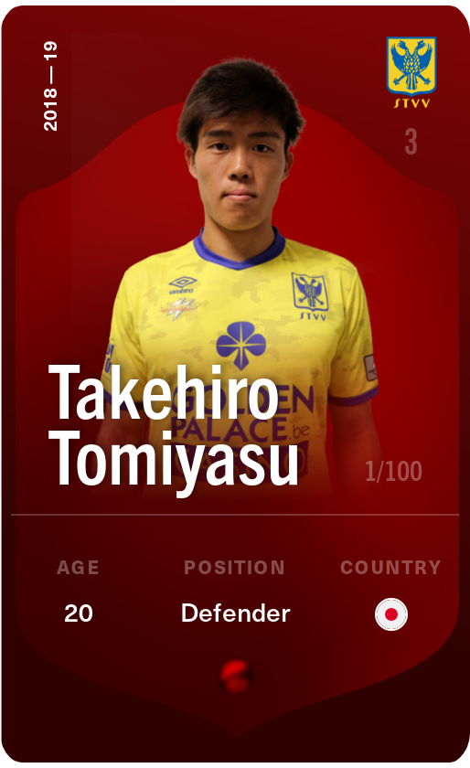 Sorare - Sorare Official - Takehiro Tomiyasu 2018-19 • Rare 1/100 - NFT # 29457326024428428102201370857655176310057318070056907402950880126849082943988