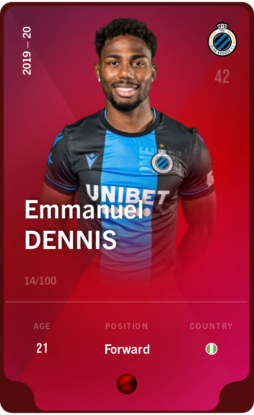 Sorare - Sorare Official - Emmanuel Dennis 2019-20 • Rare 14/100 - NFT # 81966353802632408257822460020307236267013653125947596806158440305881384299863