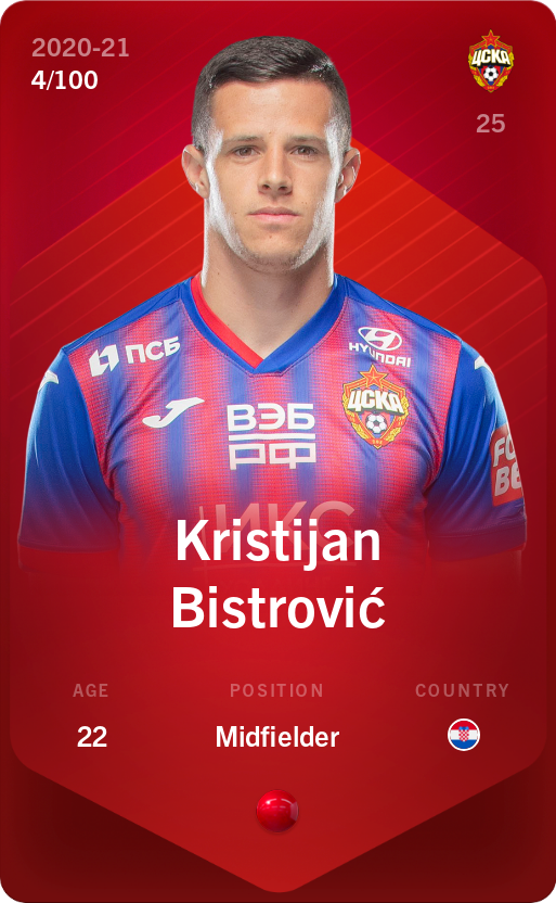 Sorare - Sorare Official - Kristijan Bistrović 2020-21 • Rare 4/100 - NFT # 6436134875859729495583396429794799363584332938049415251756068963292171572854