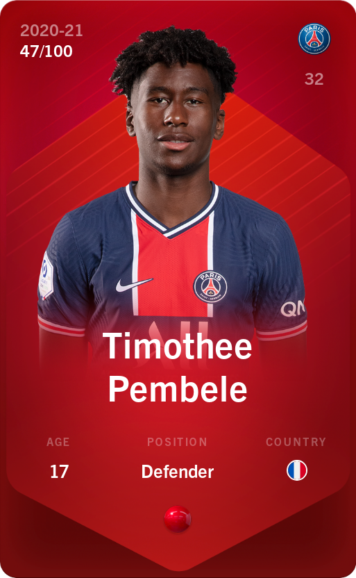 Sorare - Sorare Official - Timothee Pembele 2020-21 • Rare 47/100 - NFT # 30902408454455399719228564193902805450664359113576045391678088683359133448012