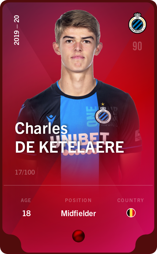 Sorare - Sorare Official - Charles De Ketelaere 2019-20 • Rare 17/100 - NFT # 54984150725847428309762441100678914687978957086623822391722806988937076583891