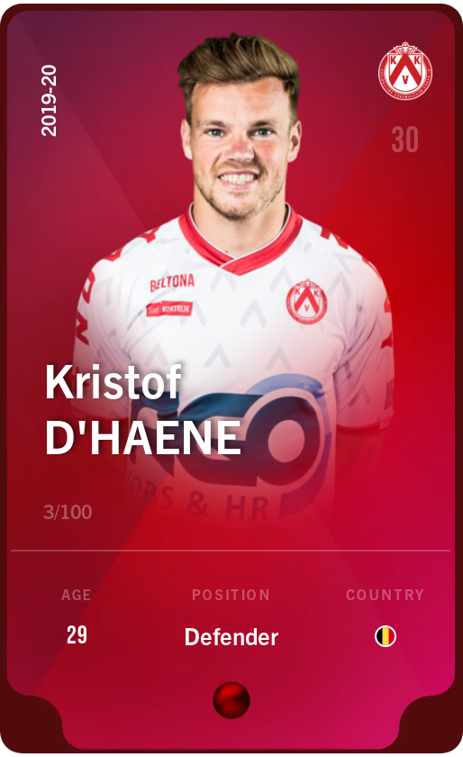 Sorare - Sorare Official - Kristof D'Haene 2019-20 • Rare 3/100 - NFT # 5454797517875257954327774439666798832884073861674115292934932968841097660749