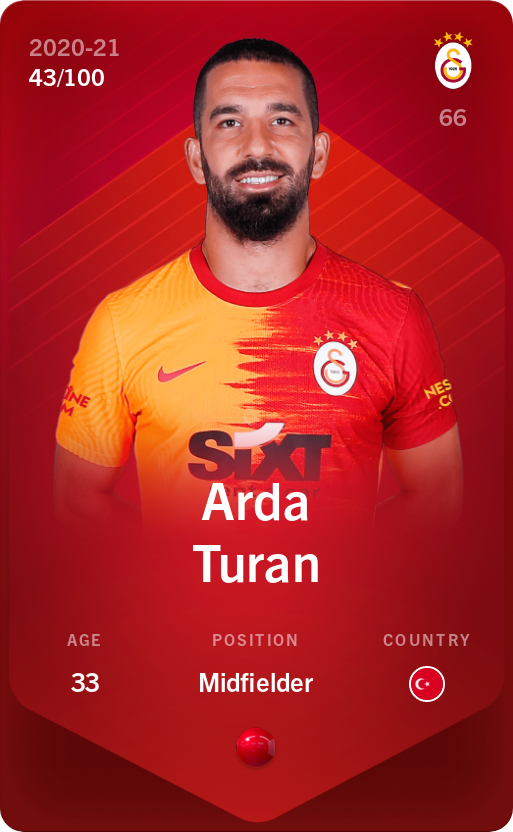 Sorare - Sorare Official - Arda Turan 2020-21 • Rare 43/100 - NFT # 48366216243024579843473018900364136997374151718765846118865648198493342718080