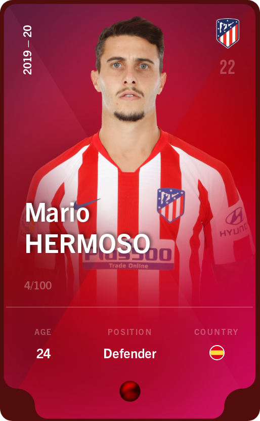 Sorare - Sorare Official - Mario Hermoso 2019-20 • Rare 4/100 - NFT # 28603219994874225074790526534270925990877724536533857742367611568099365176603