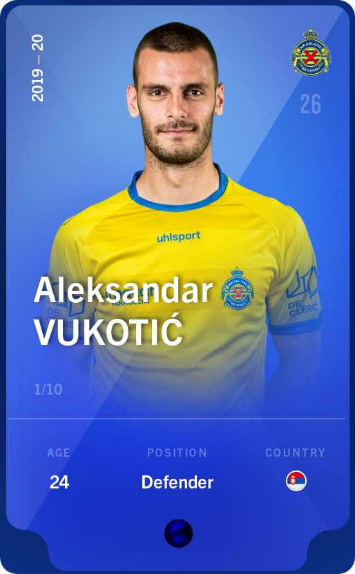 Sorare - Sorare Official - Aleksandar Vukotić 2019-20 • Super Rare 1/10 - NFT # 61895955984805186567121584462093802220387187297382697461877569336106218477337