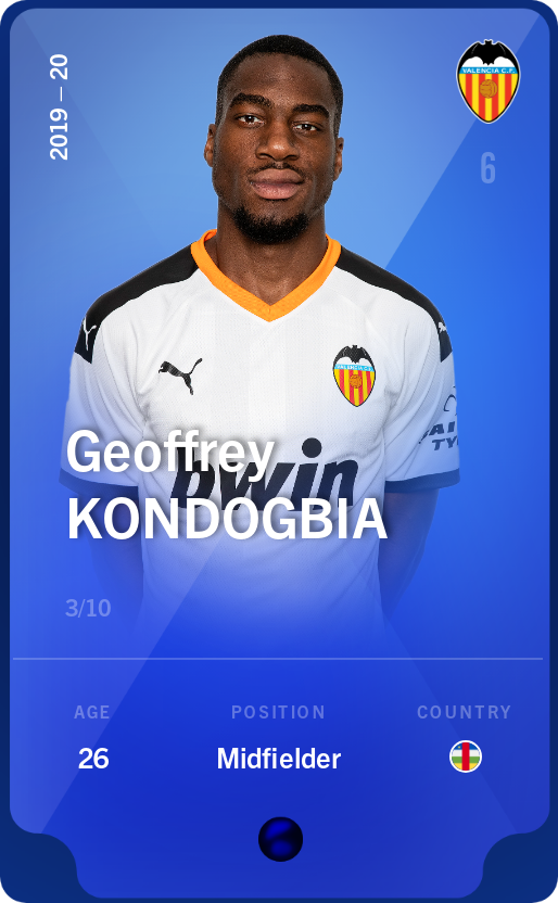 Sorare - Sorare Official - Geoffrey Kondogbia 2019-20 • Super Rare 3/10 - NFT # 63017364987778320037078868734172732095459825592281775085561360402958933693318