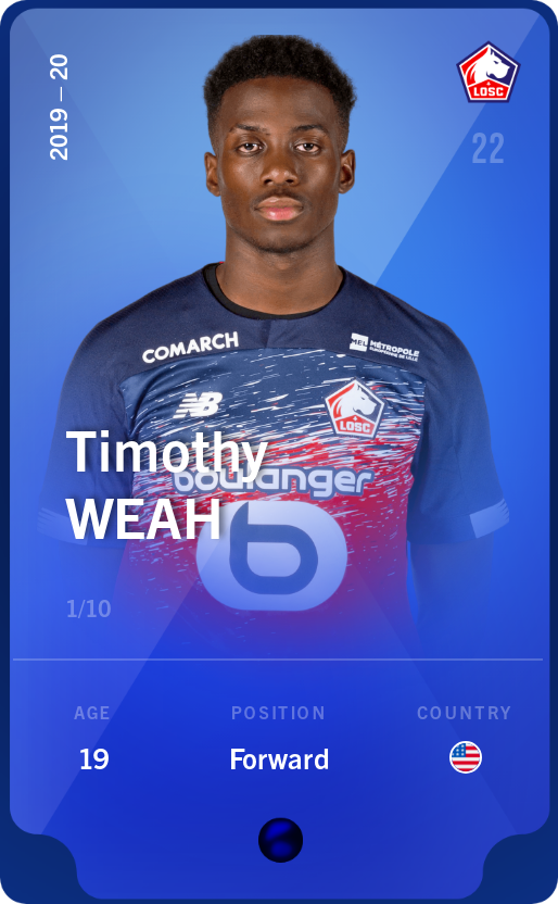 Sorare - Sorare Official - Timothy Weah 2019-20 • Super Rare 1/10 - NFT # 67696305636857589432672866746912417477839801684140418074844250703887102379545