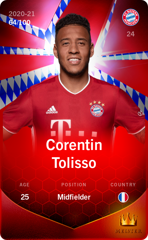 Sorare - Sorare Official - Corentin Tolisso 2020-21 • Rare 64/100 - NFT # 106325497571739827920522111693031880969395411501475941966766513173131282011319