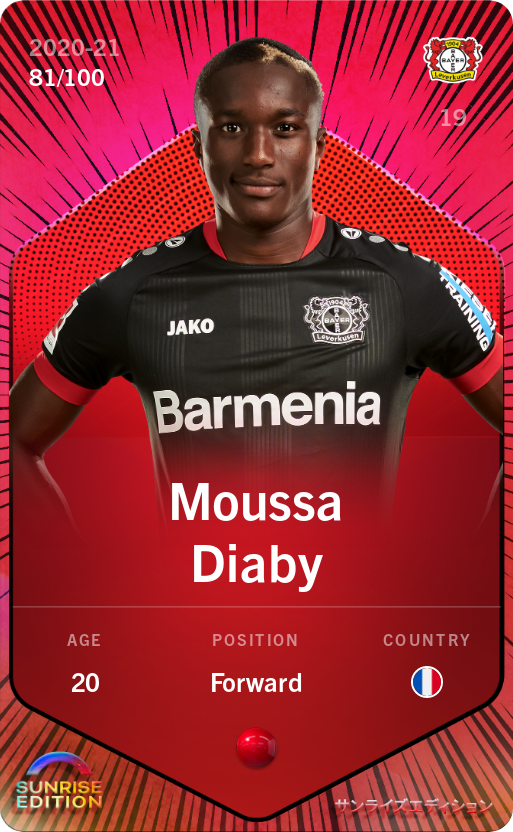 Sorare - Sorare Official - Moussa Diaby 2020-21 • Rare 81/100 - NFT # 114410900239196192747638966665987361536594179555363218539184878133951882018678