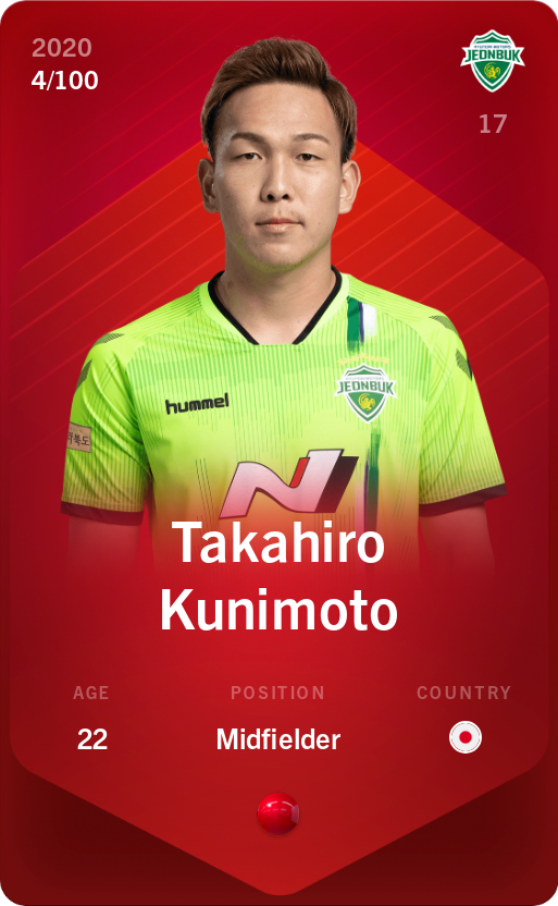 Sorare - Sorare Official - Takahiro Kunimoto 2020-21 • Rare 4/100 - NFT # 74236143300544492119036650181894734331575902474653422790051720595540618590830