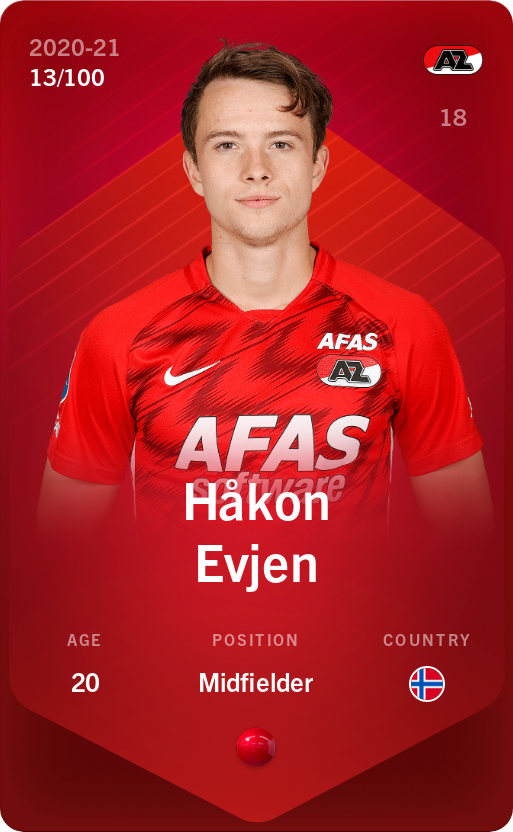 Sorare - Sorare Official - Håkon Evjen 2020-21 • Rare 13/100 - NFT # 72855693089172518656662089530734857698926604569034039093782895874153433112155