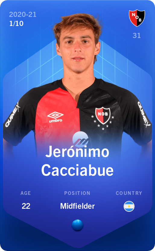 Sorare - Sorare Official - Jerónimo Cacciabue 2020-21 • Super Rare 1/10 - NFT # 22486208411892872328127388040352360258210944155195816805550751538335030199879