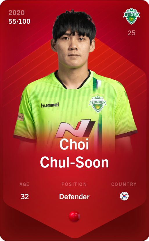 Sorare - Sorare Official - Choi Chul-Soon 2020-21 • Rare 55/100 - NFT # 102430671583084853444242630802070948075915585789779913147799112103872077159855