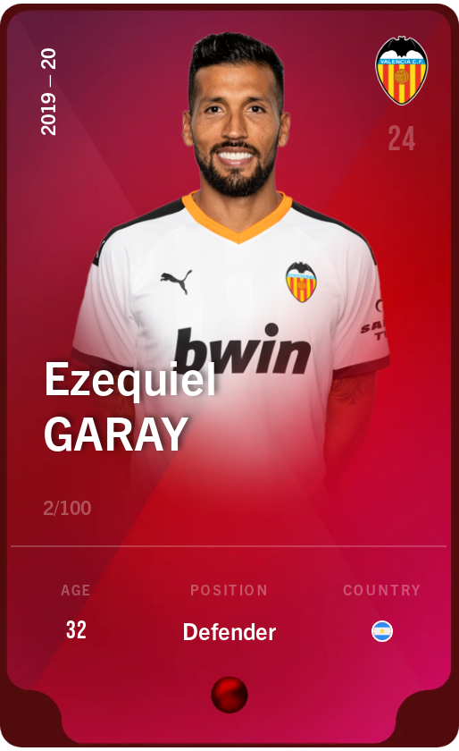 Sorare - Sorare Official - Ezequiel Garay 2019-20 • Rare 2/100 - NFT # 42593776738385359466268543611866390182474355570123446837538526144004969575227