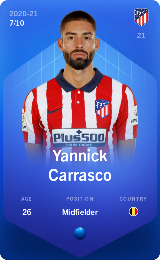 Sorare - Sorare Official - Yannick Carrasco 2020-21 • Super Rare 7/10 - NFT # 58298154558190655894006148982673417004976915377658052786832174274618057606393
