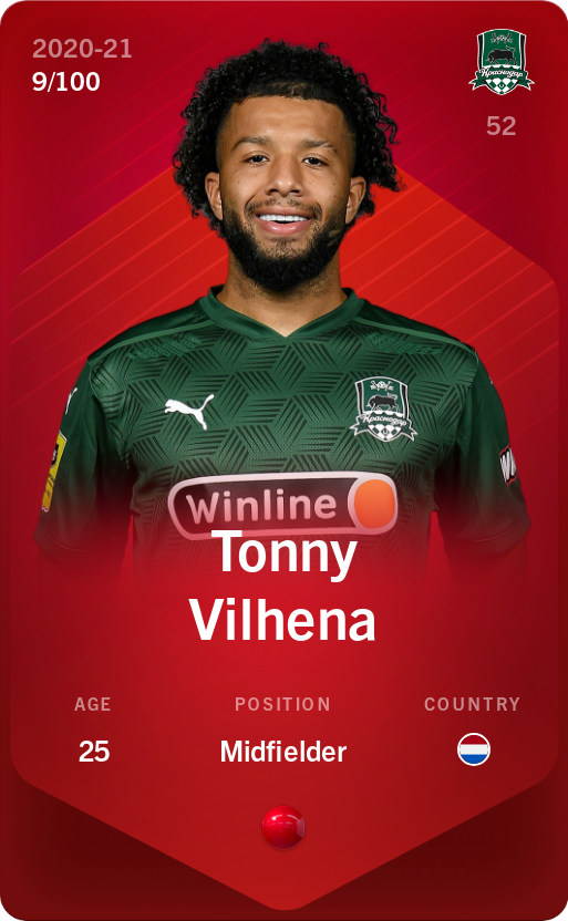 Sorare - Sorare Official - Tonny Vilhena 2020-21 • Rare 9/100 - NFT # 52686240126533247454096936978128814013904599457666920234984474603277648617826