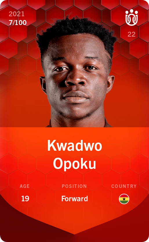 Sorare - Sorare Official - Kwadwo Opoku 2021-22 • Rare 7/100 - NFT # 98957948277219657446006817314944790210807409633873429319859134076114624787638
