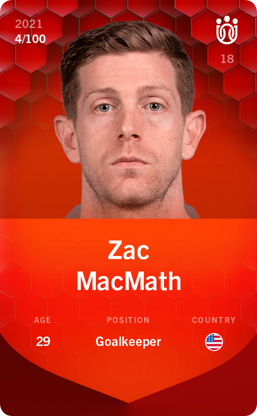 Sorare - Sorare Official - Zac MacMath 2021-22 • Rare 4/100 - NFT # 92385521577383618550624875759411022186992077605011937400068358361258405929514