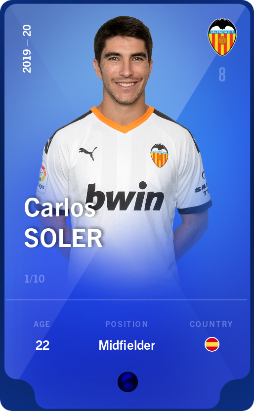 Sorare - Sorare Official - Carlos Soler 2019-20 • Super Rare 1/10 - NFT # 37534612170976439974920701594822559087767014691879035780620761627188636892452