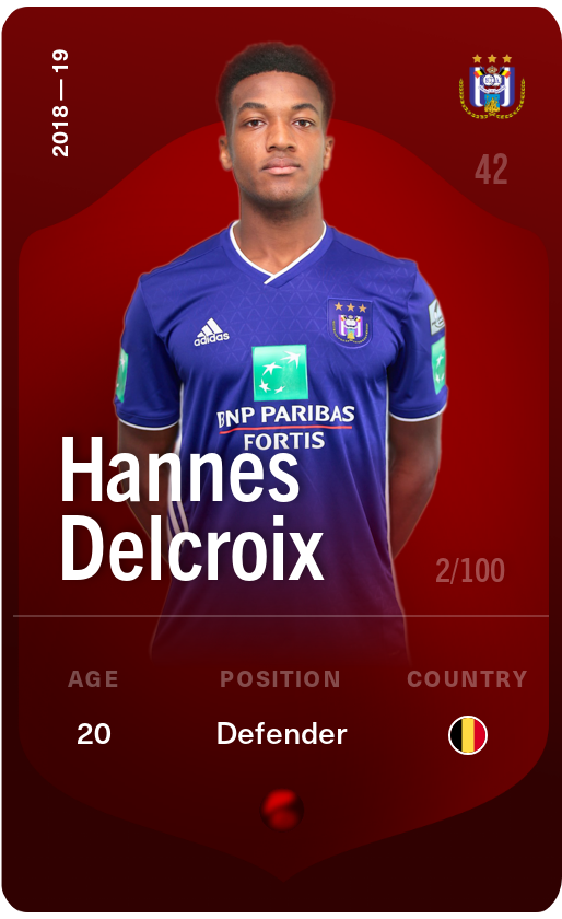 Sorare - Sorare Official - Hannes Delcroix 2018-19 • Rare 2/100 - NFT # 88784813004381864501195075508626759099720752221706761731676833631013502726796