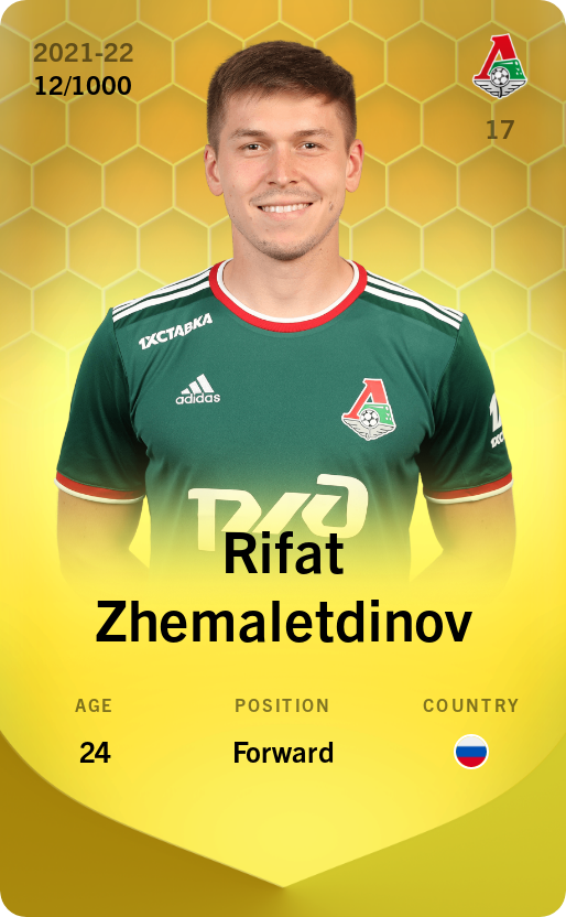 Sorare - Sorare Official - Rifat Zhemaletdinov 2021-22 • Limited 12/1000 - NFT # 111524414387395198002606410775915646943617744943216527545327135005873845014306