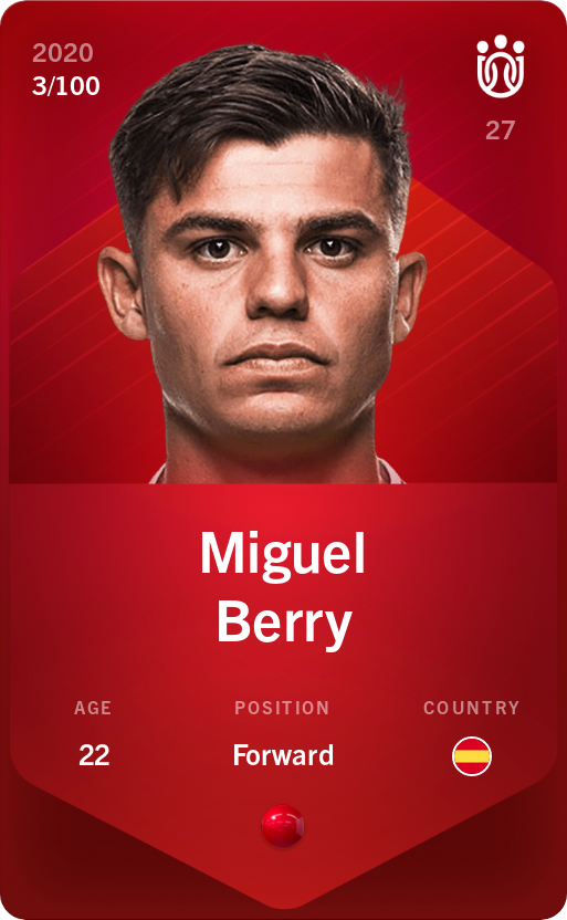 Sorare - Sorare Official - Miguel Berry 2020-21 • Rare 3/100 - NFT # 98613671498271524259473930901622973564157107238926984502908633398752011730595