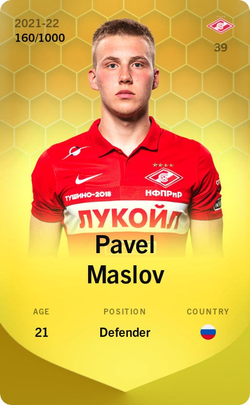 Sorare - Sorare Official - Pavel Maslov 2021-22 • Limited 160/1000 - NFT # 32658036713426467423393807573542618309535697299787906765236400303012065182121