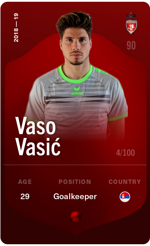 Sorare - Sorare Official - Vaso Vasić 2018-19 • Rare 4/100 - NFT # 85597061969320925139166555988322722423174912710207073462986266861646442583771