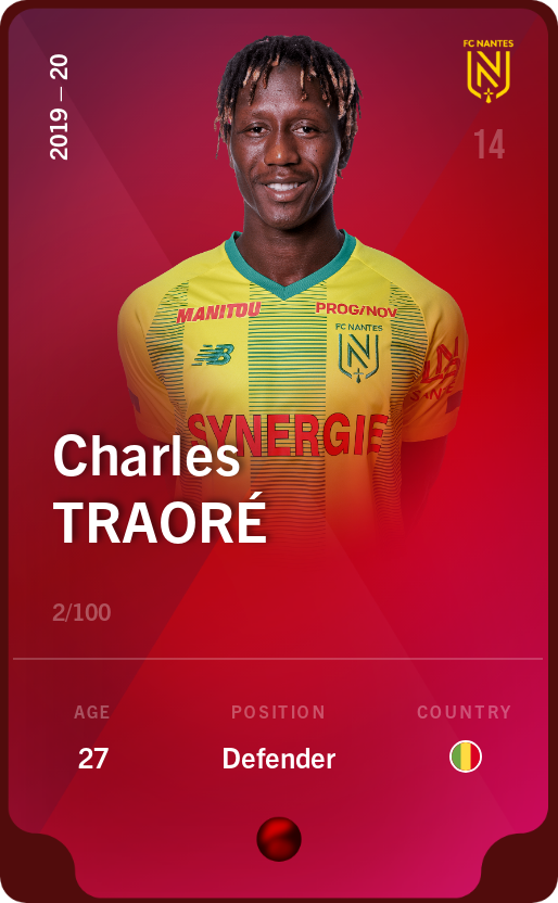 Sorare - Sorare Official - Charles Traoré 2019-20 • Rare 2/100 - NFT # 40522254297218537004195935997570993356377560963677754319603112755813644591674