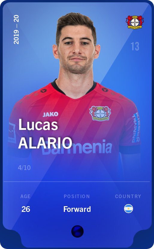 Sorare - Sorare Official - Lucas Alario 2019-20 • Super Rare 4/10 - NFT # 84854970652806684304745805379263558344712320569344961810222424709098575840963