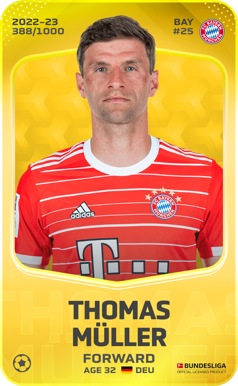 Sorare - Sorare Official - Thomas Müller 2022-23 • Limited 388/1000 - NFT # 28291423870852555114461224666169210764753053394434643619620022862057292837370